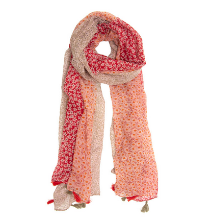 Crimson Mixed Daisy Tassel Scarf - Joy Susan